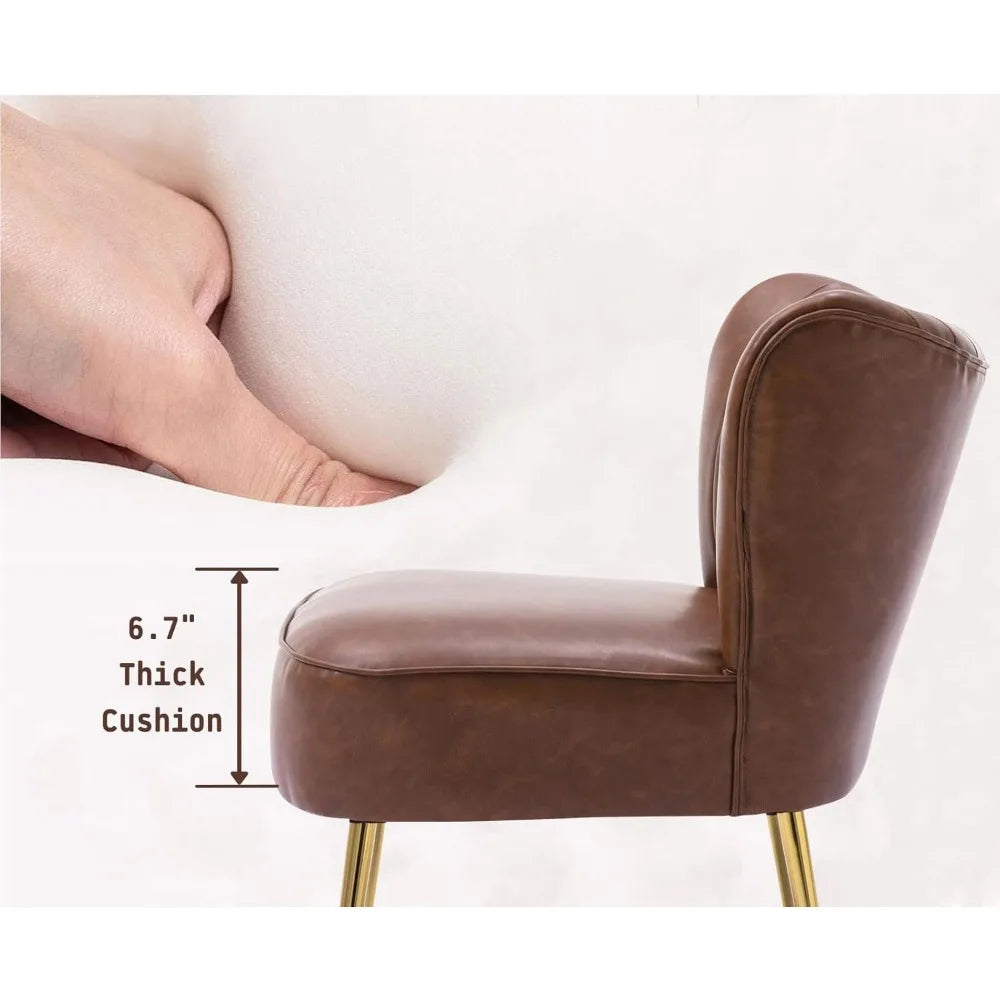 Leather Accent Chairs Set of 2 Modern Armless Upholstered Waterproof Slipper Chairs with Golden Legs Comfy Wingback Side Chairs