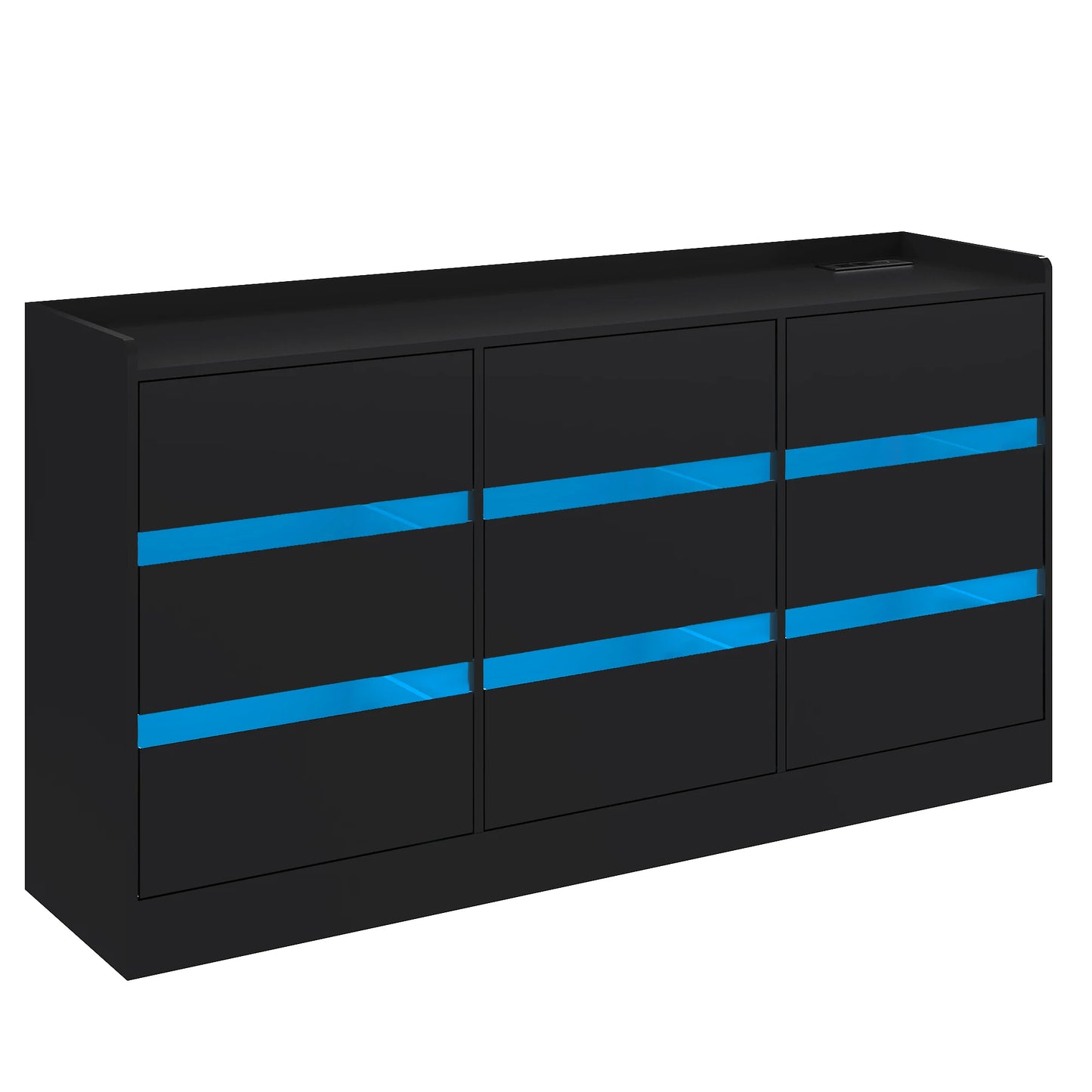 9 Drawer Dresser with Power Outlet and LED Light Modern Chest of Drawers for Closet 63 Inch Drawer Organizer Cabinet for Bedroom