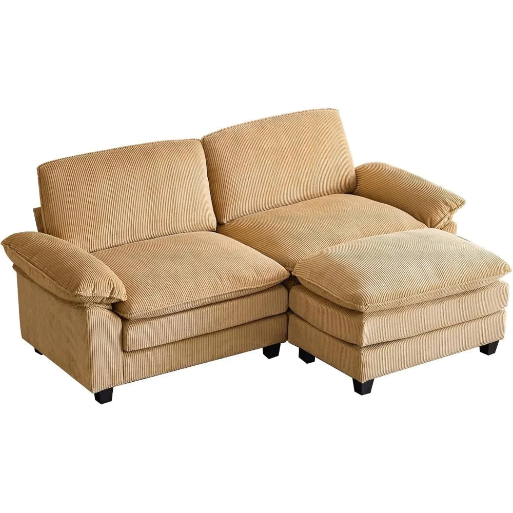 Modular Deep Seat Sectional Sofa with Ottoman Corduroy Sleeper Sofa Comfy Upholstered Furniture for Living Room