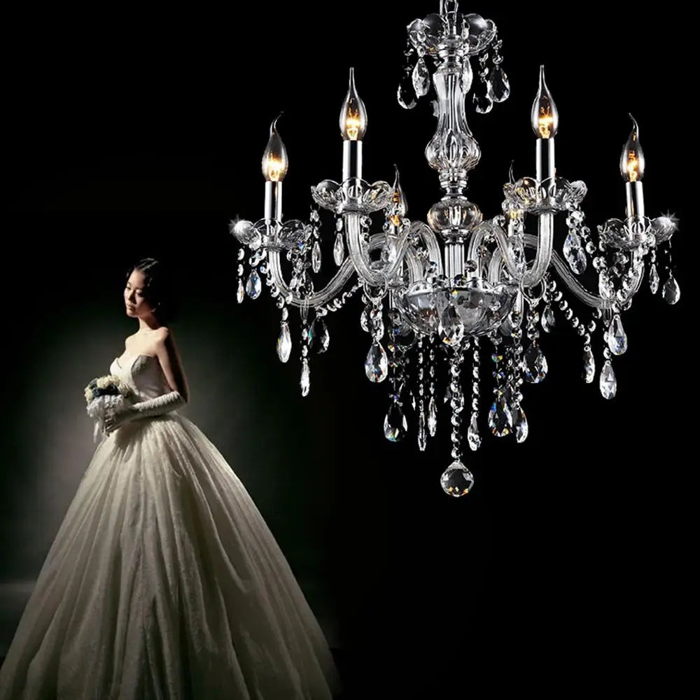 6 Lights Tassels Chandelier Classic 6 Arms Crystal Lustre Ceiling Light Lamp for Dining Living Room Bedroom