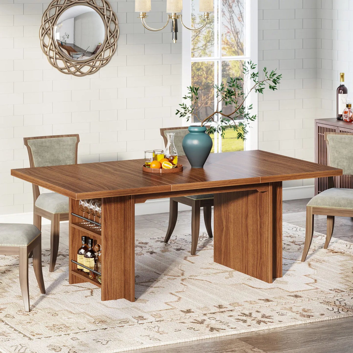 63 Inch Rectangular Dining Table with Storage Wood Dinner Kitchen Table for 4 to 6