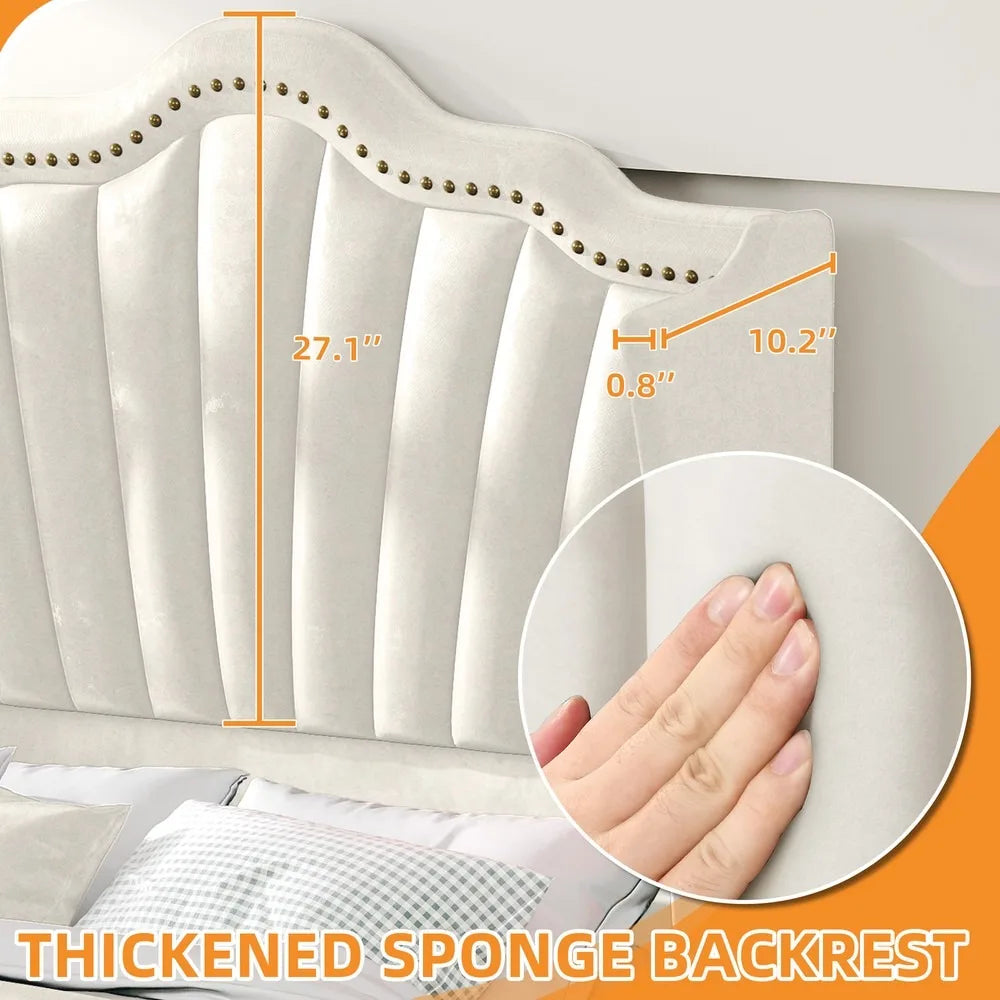 Queen/King Size Velvet Headboard Bed Frame,Stylish Design Elements