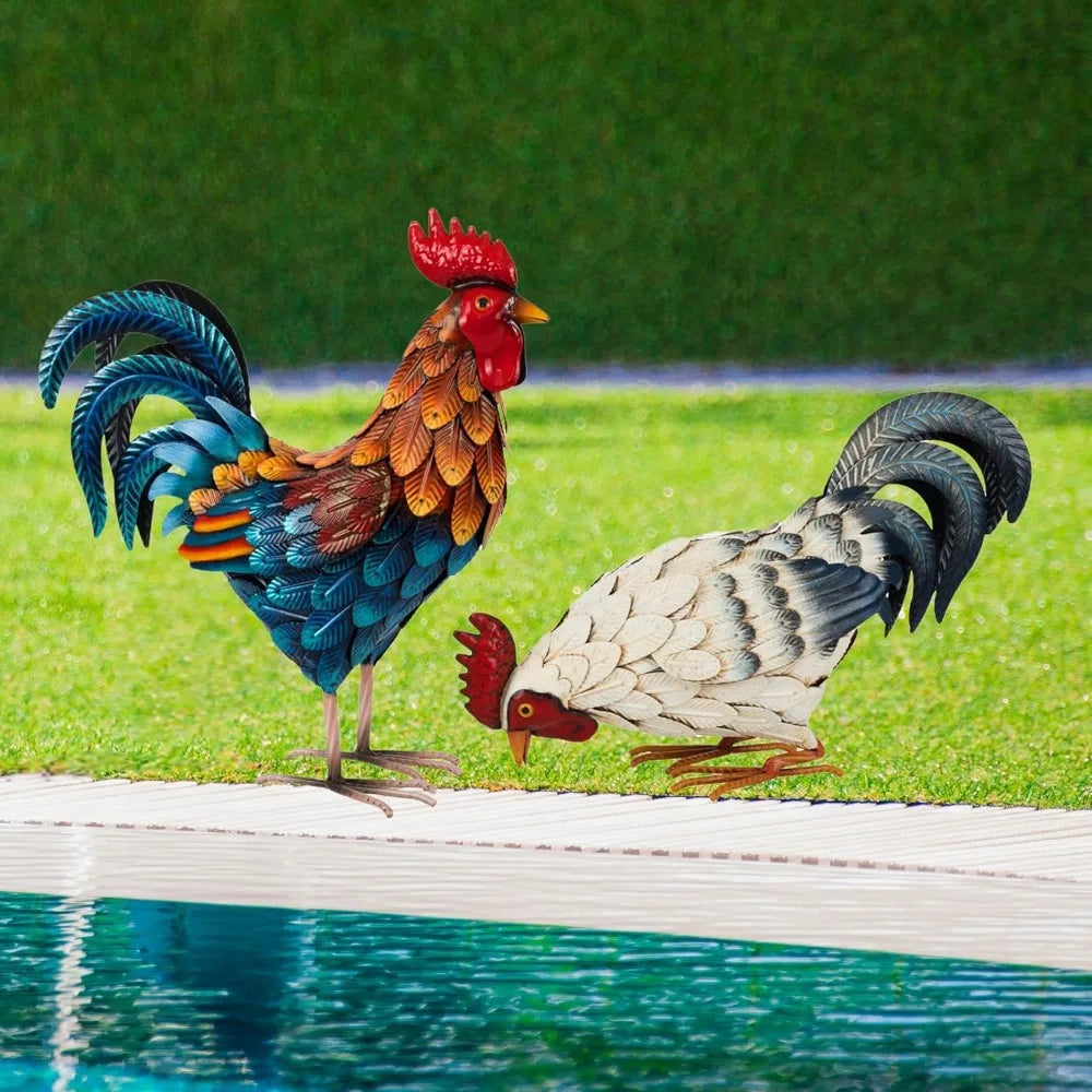 Metal Rooster Statues Outdoor Garden Statues Metal Chicken Decor Garden Sculptures and Statues Chicken Ornaments Yard Art