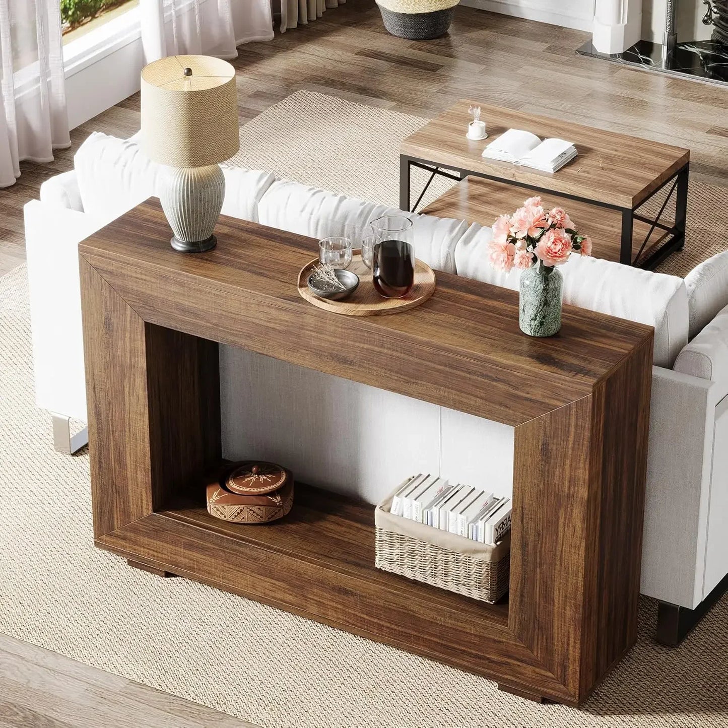 47-Inch Entryway Table with Storage, Rustic Sofa Table Behind Couch, Wooden Hallway Table for Entrance, Foyer, Living Room