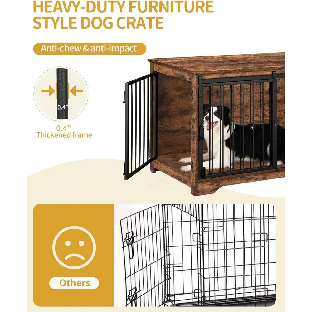 39.3 Inch Heavy Duty Dog Crate Furniture with Barn Door Wood Indoor Dog Crate Kennel for Small Medium Large Dogs End Side Table