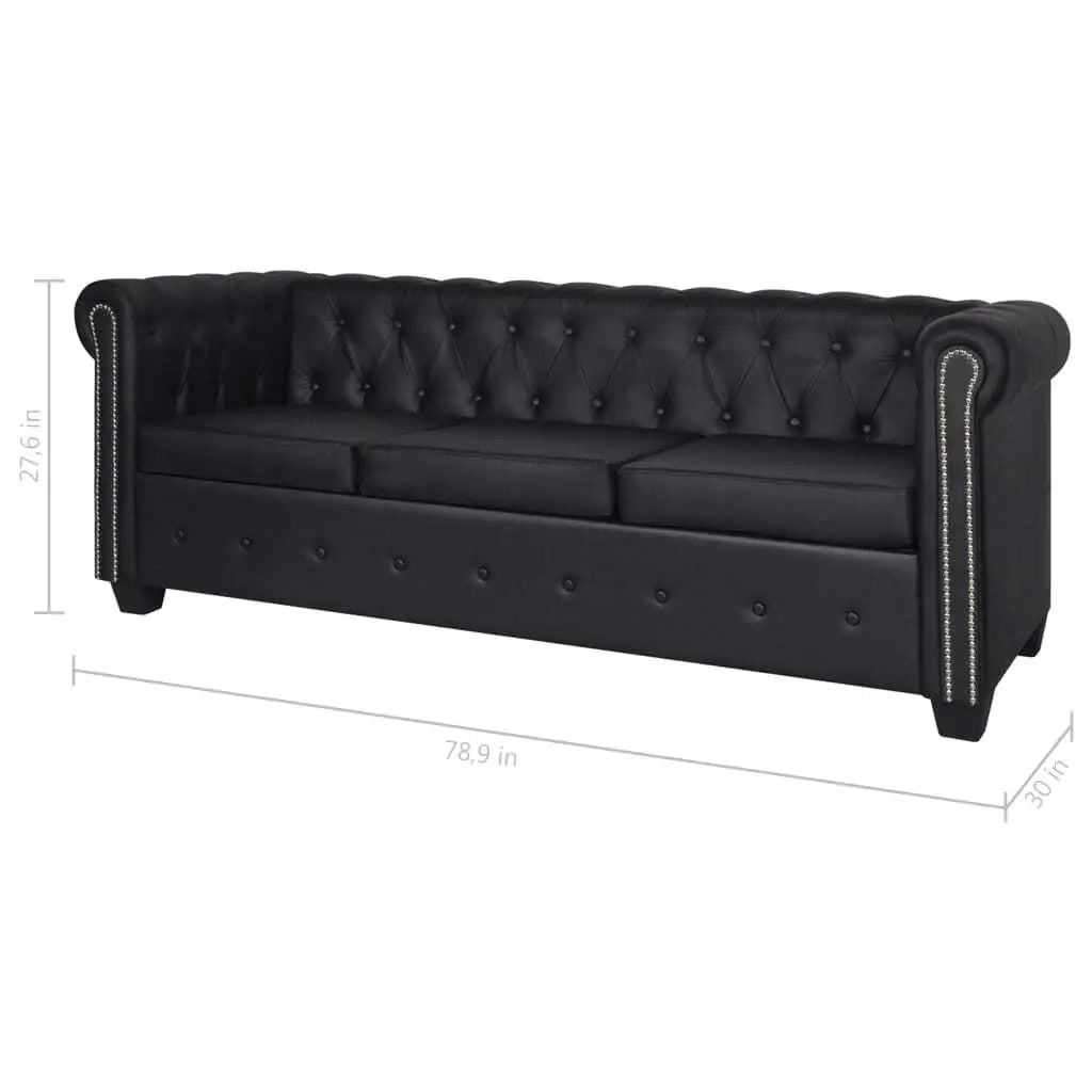 Luxury Black Chesterfield 3 Seater Sofa Faux Leather Living Room Couch