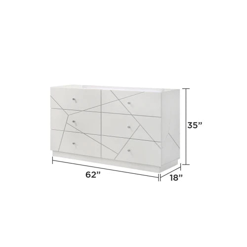 Queen 5 Piece Bedroom Set Modern Design Lacquer Finish Geometric Accents LED Lighting
