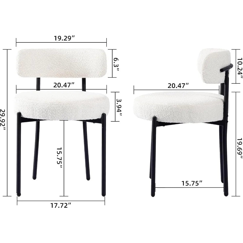 Dining Chairs Set of 6, Modern Dining Room Chairs with Curved Backrest, with Black Metal Legs, Upholstered Kitchen Chairs