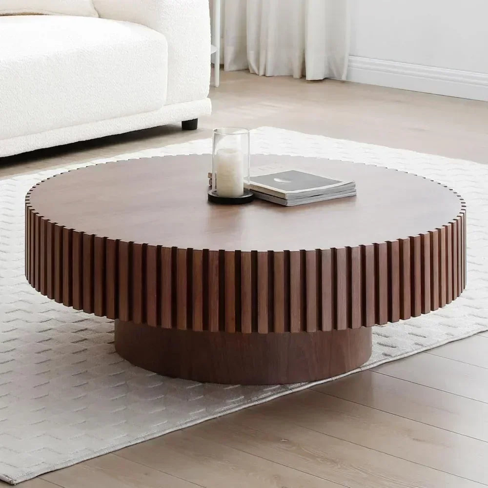 Round Coffee Table 39.37 Inch Wood Living Room Circle Farmhouse Modern Center Table Mid Century
