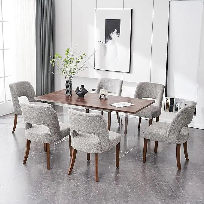 Wooden Dining Chairs Set of 6, Modern Fabric Upholstered Dining Room Chair Kitchen Chairs, Farmhouse Dinner Chair