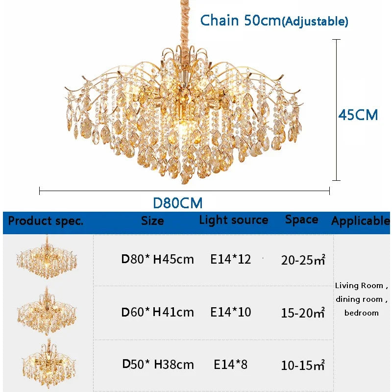 Luxury Crystal Ceiling Pendant Lamp for Living Room and Bedroom E14 LED Lights Home Decoration AC85-260V