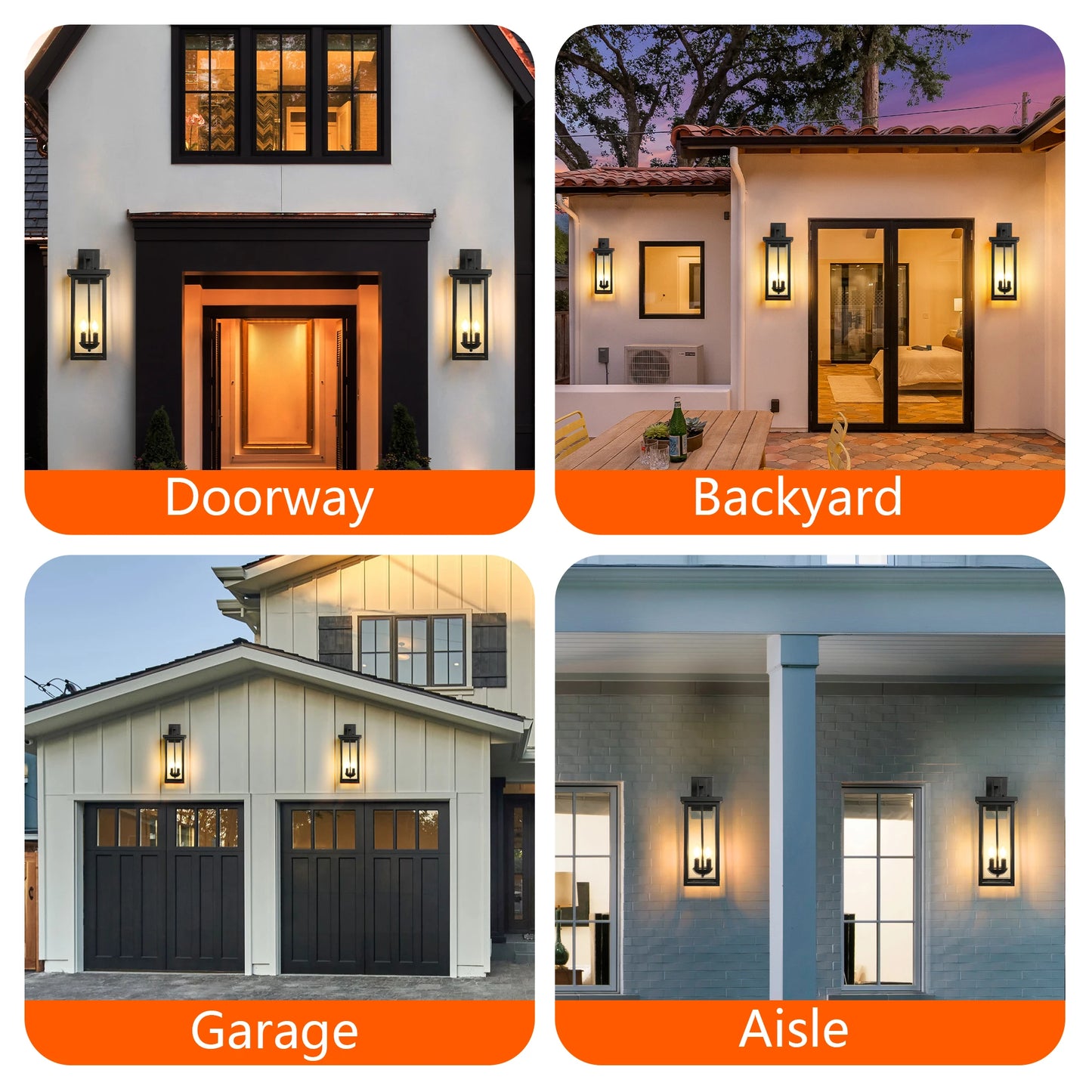 22 Inch Outdoor Wall Lantern with Dusk to Dawn Sensor Matte Black Finish Clear Glass Panels Weatherproof Exterior Light