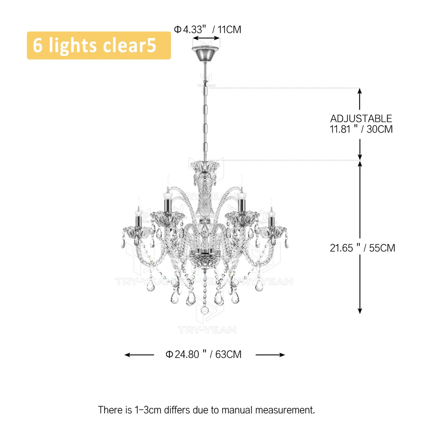 6 Lights Tassels Chandelier Classic 6 Arms Crystal Lustre Ceiling Light Lamp for Dining Living Room Bedroom