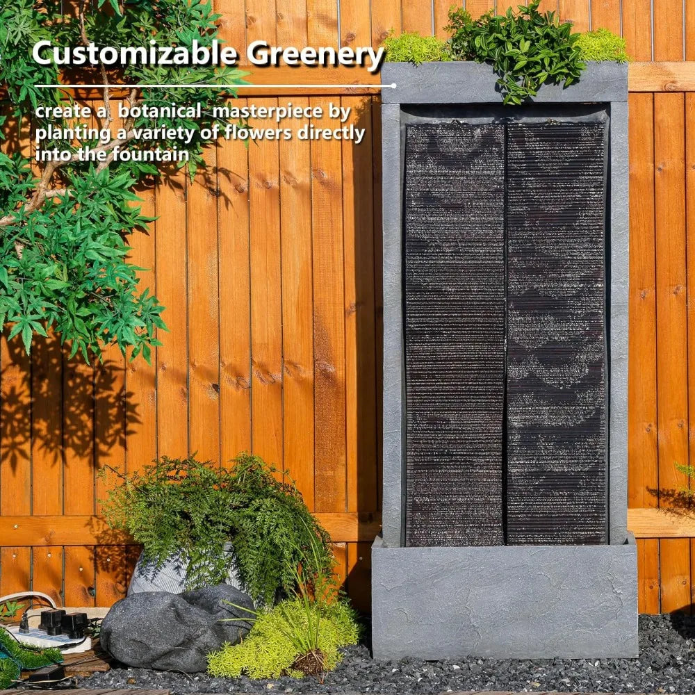 59 Inch Large Modern Curved Fountain With LED Lights For Gardens Courtyards And Floor Standing Waterfall Fountains