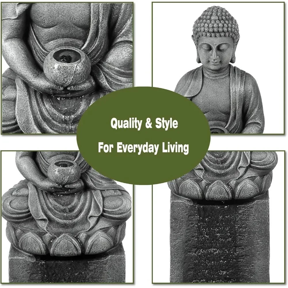Resin Meditating Buddha Patio Fountain with LED Lights Zen Water Fountain Decor for Garden Backyard Deck