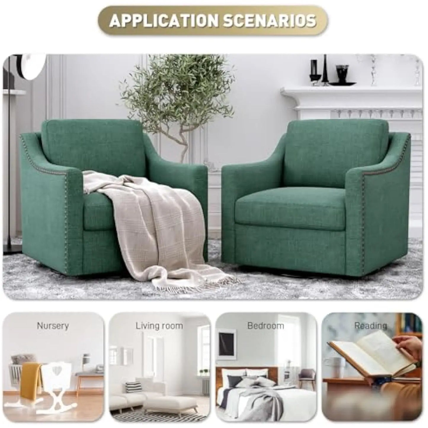 Swivel Barrel Chair, Modern Linen Boucle Swivel Accent Chair with Comfy Back Pillow, Oversized Swivel Upholstered Reading Loung