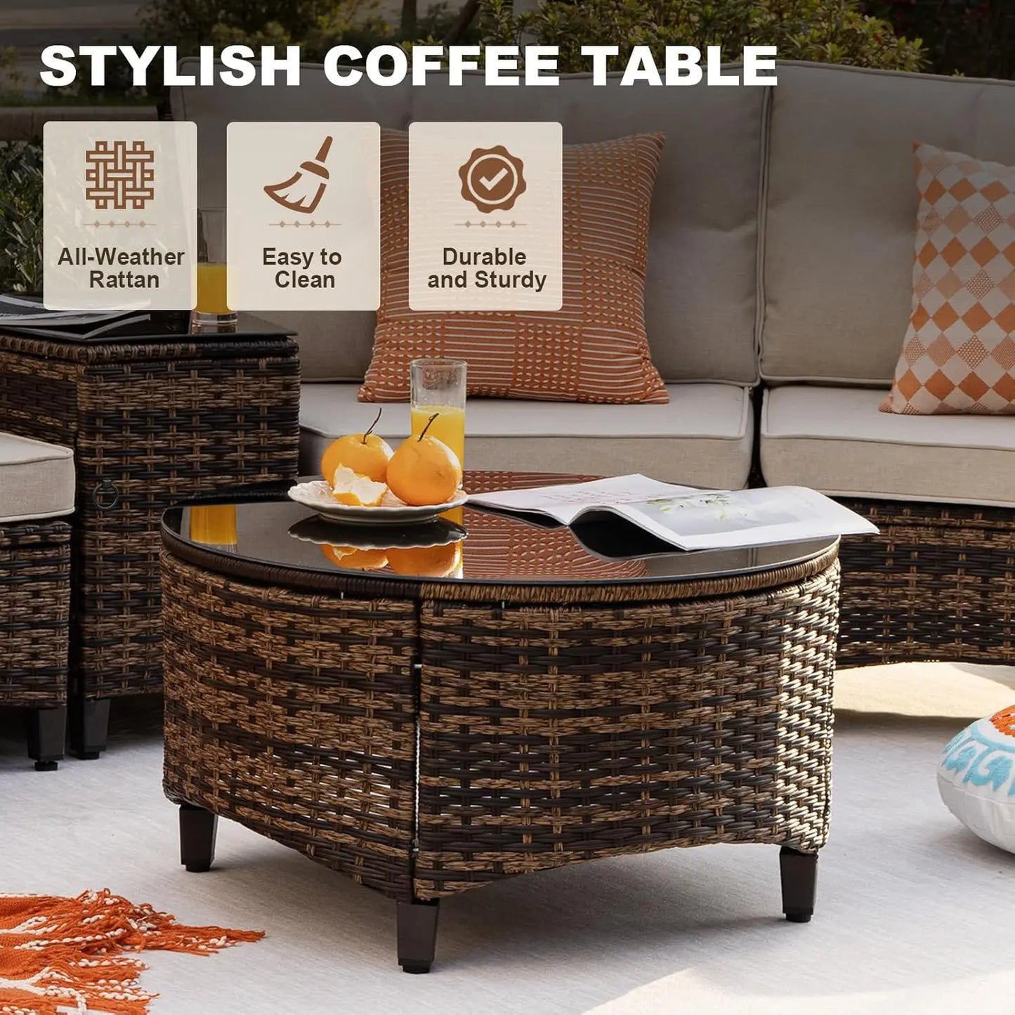 Multi Piece Outdoor Patio Furniture Sets Half Moon Curving Rattan Sofa Conversation Set