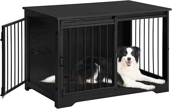 39.3 Inch Heavy Duty Dog Crate Furniture with Barn Door Wood Indoor Dog Crate Kennel for Small Medium Large Dogs End Side Table