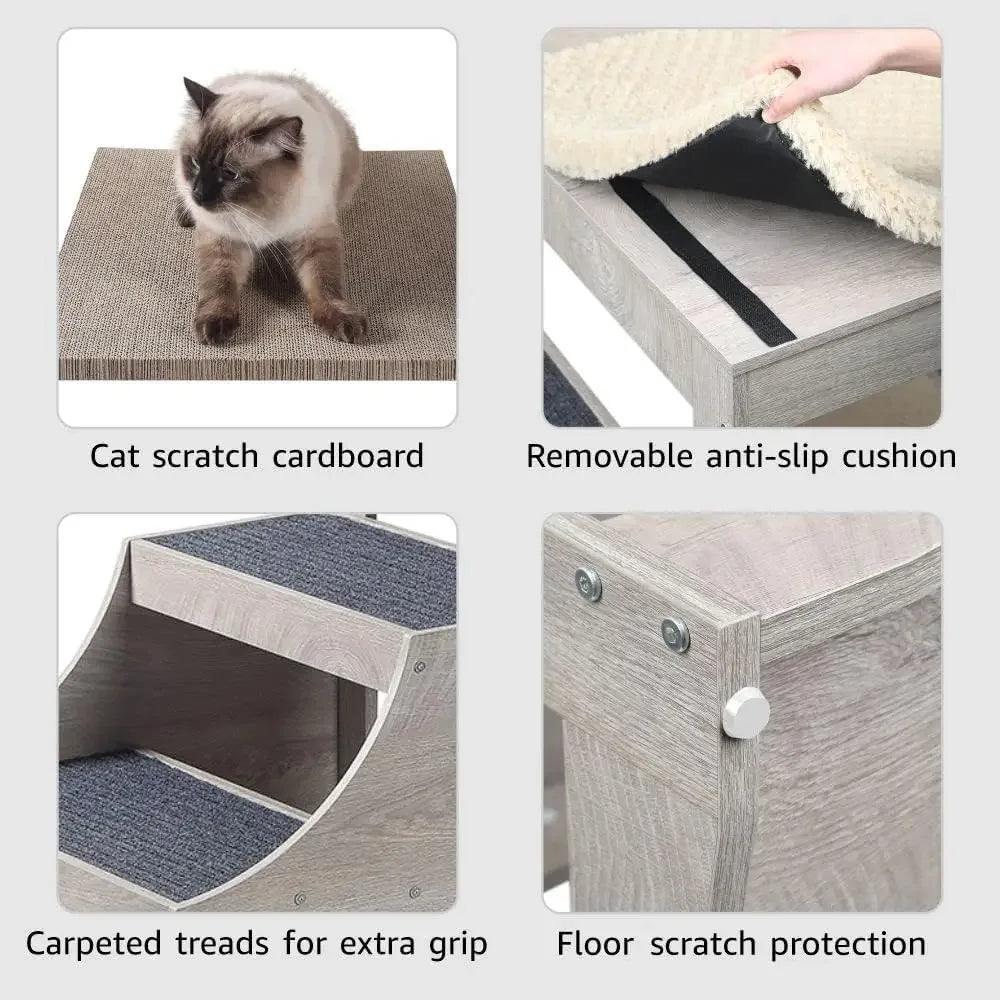 Pet Bunk Bed with Removable Step for Dogs and Cats Multi Level Window Perch Seat Platform with Cushion and Cat Scratch