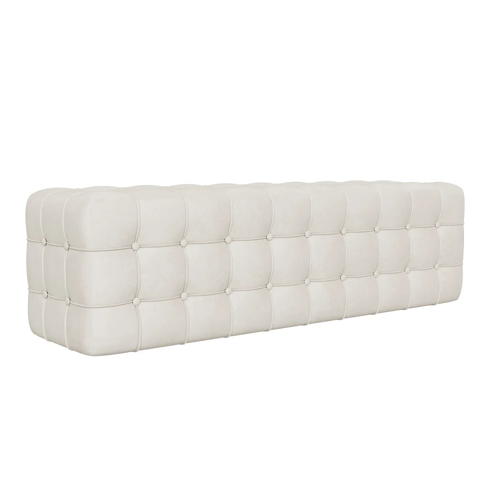 All Covered Velvet Upholstered Ottoman Rectangular Footstool Bedroom Footstool No Assembly Required Elegant Luxurious White