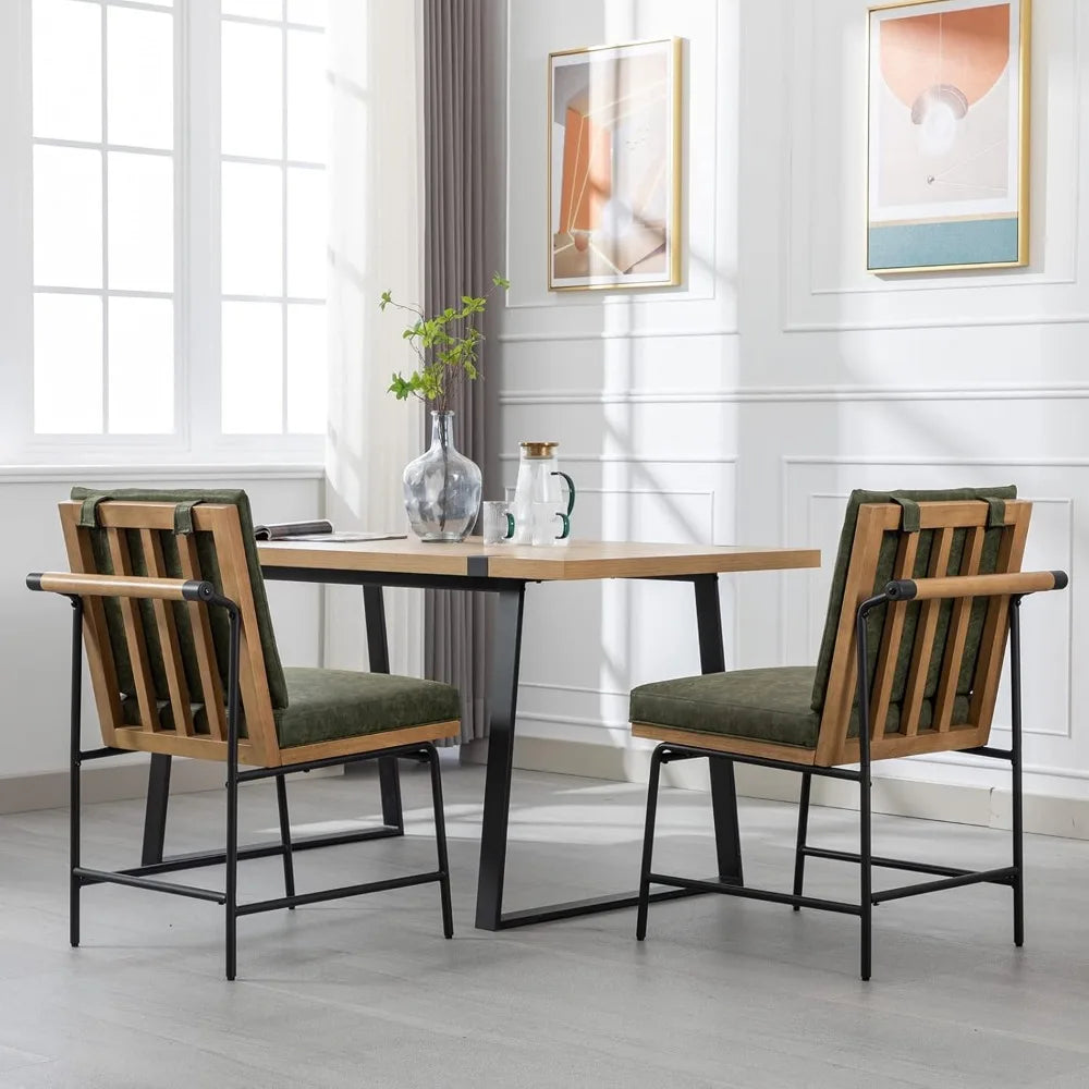 Mid-Century Modern Dining Chairs Set of 4, with Rear Handle, with Metal Legs for Kitchen Dining Room, PU Leather Side Chair