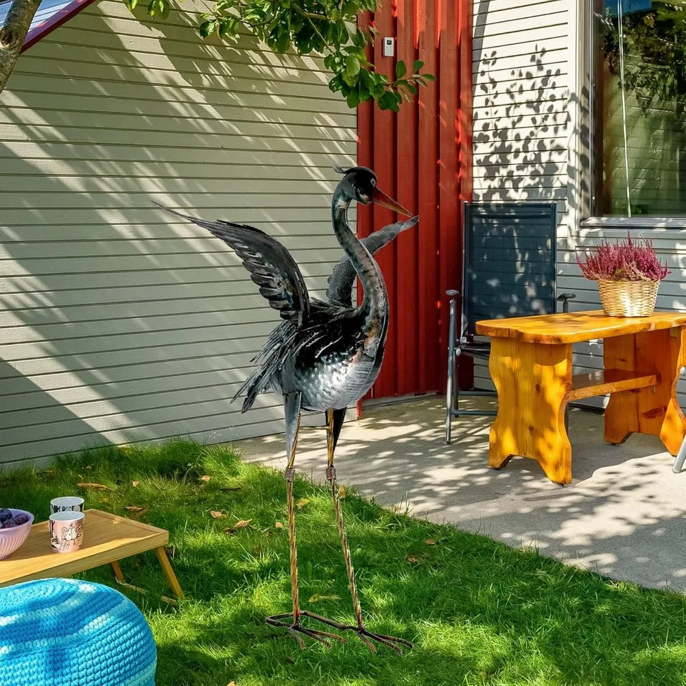 Crane Garden Statue Sculpture Metal Heron Outdoor Decor Yard Art Bird Decoy for Backyard Pond Patio Porch Lawn Decorations