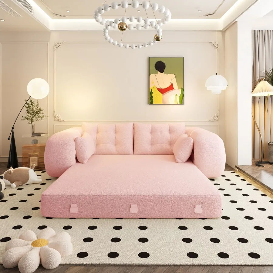 Human Dog Bed Lazy Sofa Couch 78.7 Inch Multifunctional Foldable Sofa Bed 3in1 Teddy Fabric Foam Filled Sleeper Sofa Bed for Living Room