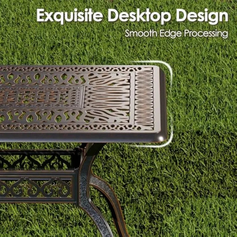 Aluminum Outdoor Dining Set of 6 Retro Patio Dining Table Set with 59 Inch Rectangular Table and Chairs