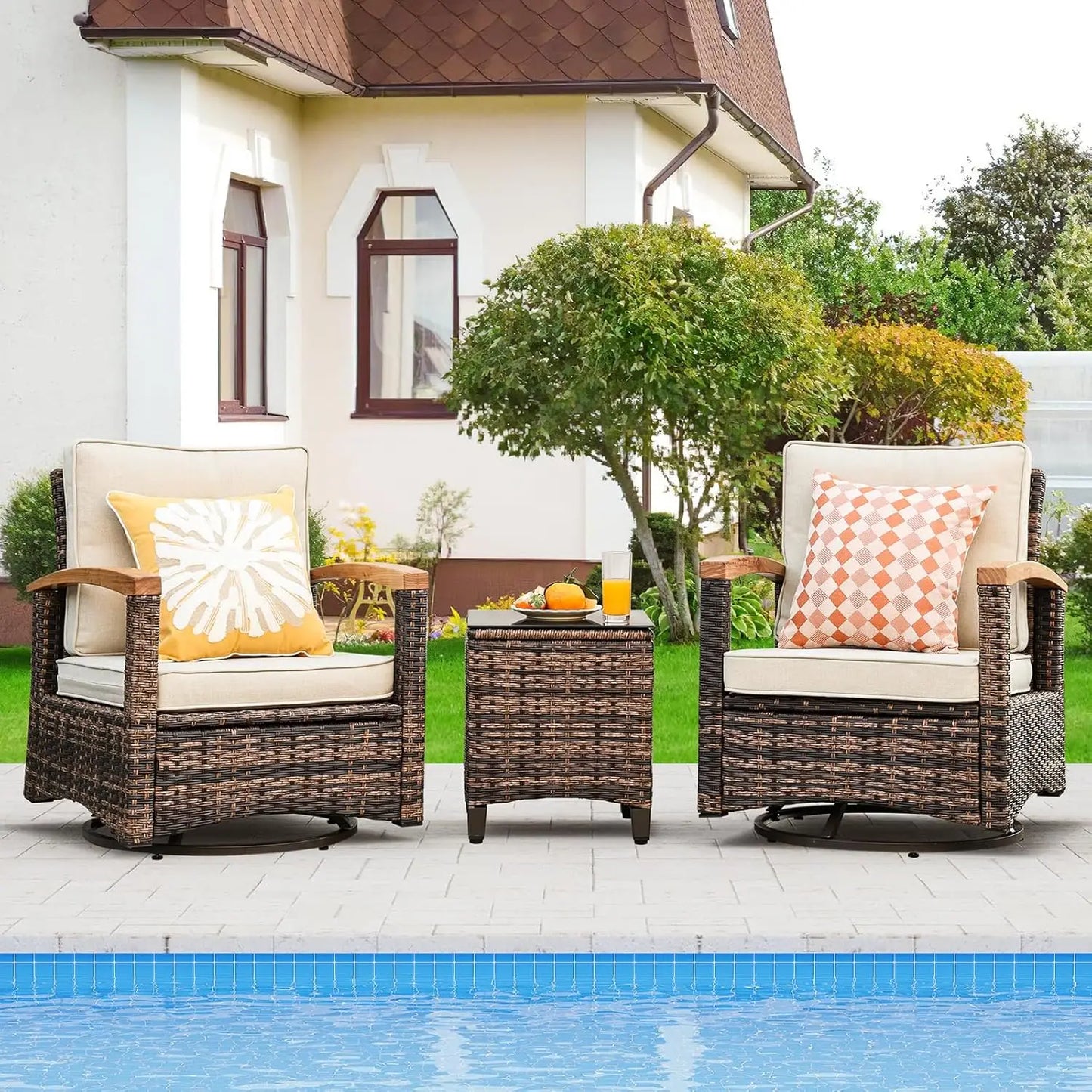Multi Piece Outdoor Patio Furniture Sets Half Moon Curving Rattan Sofa Conversation Set