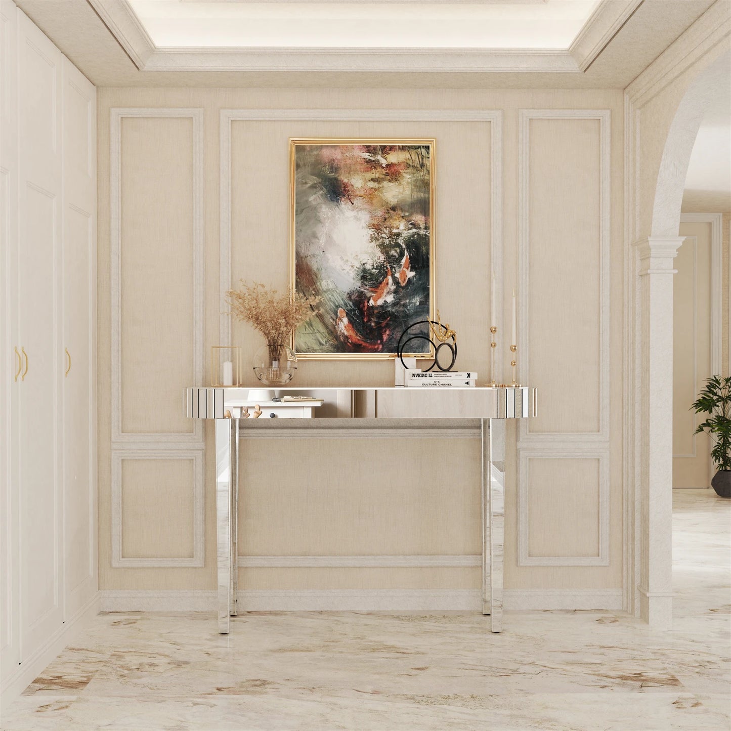 Ultra Long Silver Mirrored Entry Console Table Vanity Table Versatile Furniture for Bedroom Hall Display Desk