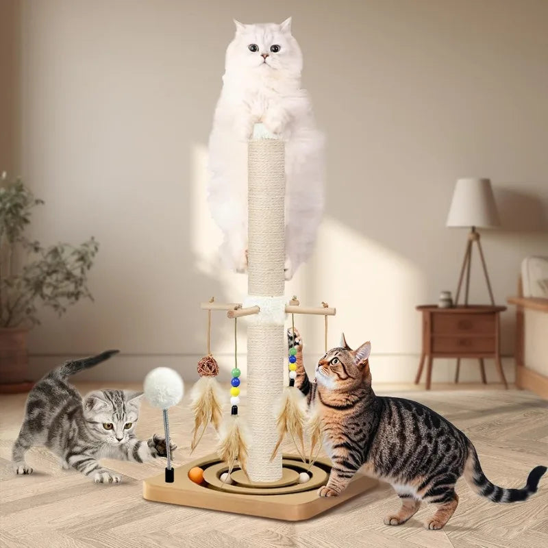 Interactive Furniture Toys for Indoor Cats Adults, 2 Mounting Methods Scratcher Tree Tower with Hanging and Ball Track