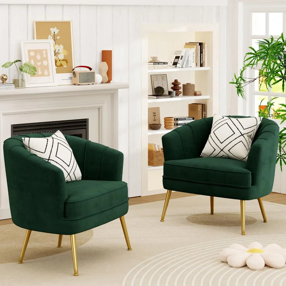 Velvet Accent Chair Set of 2 Upholstered Modern Single Sofa Side Chair Comfy Barrel Club Living Room Armchair