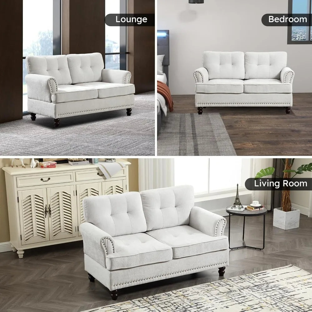 2 Seat Loveseat Sofa with Rivet Design and Wooden Feet Mid Century Love Seat Sofa for Living Room