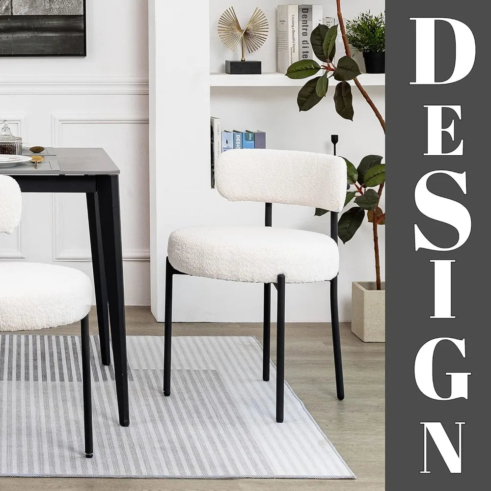 Dining Chairs Set of 6, Modern Dining Room Chairs with Curved Backrest, with Black Metal Legs, Upholstered Kitchen Chairs