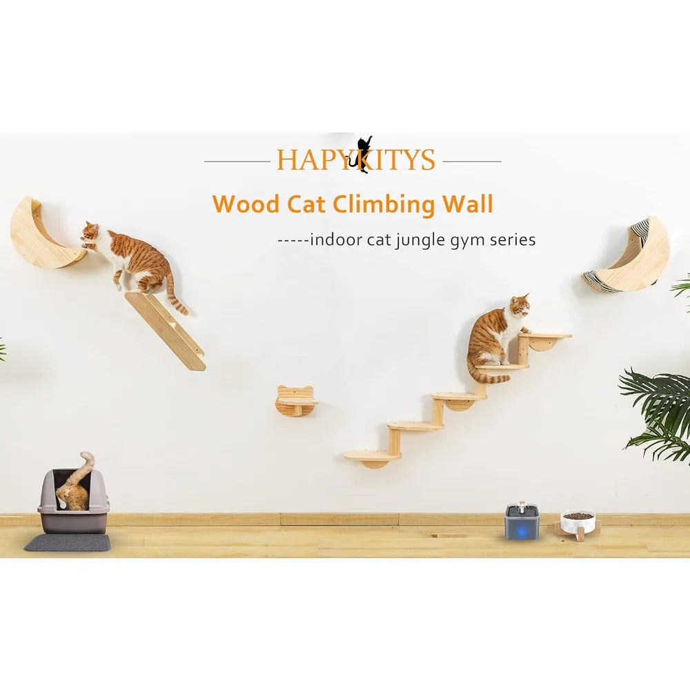 Cat Shelf Wall Hammock Climbing Shelves Solid Wood Cat Steps Indoor Activity Furniture 3pcs Set