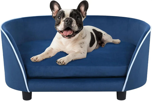 27 Inch Pet Sofa Bed for Small Dogs and Cats with Soft Cushion Removable Cover Anti Slip Pads Gray
