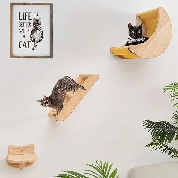 Cat Shelf Wall Hammock Climbing Shelves Solid Wood Cat Steps Indoor Activity Furniture 3pcs Set