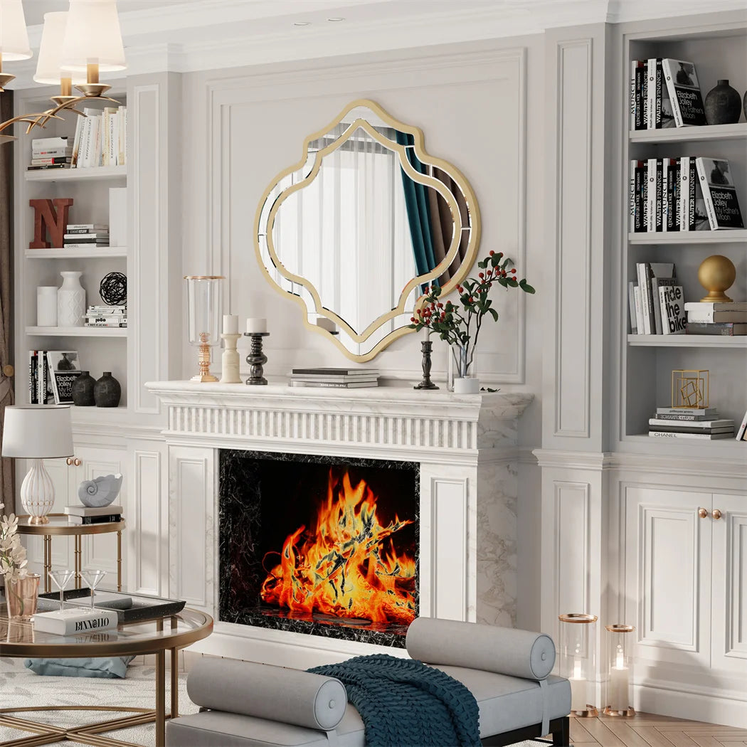 LUVODI Irregular Silver Wall Decor Mirror with Golden Rim for Entryway and Fireplace