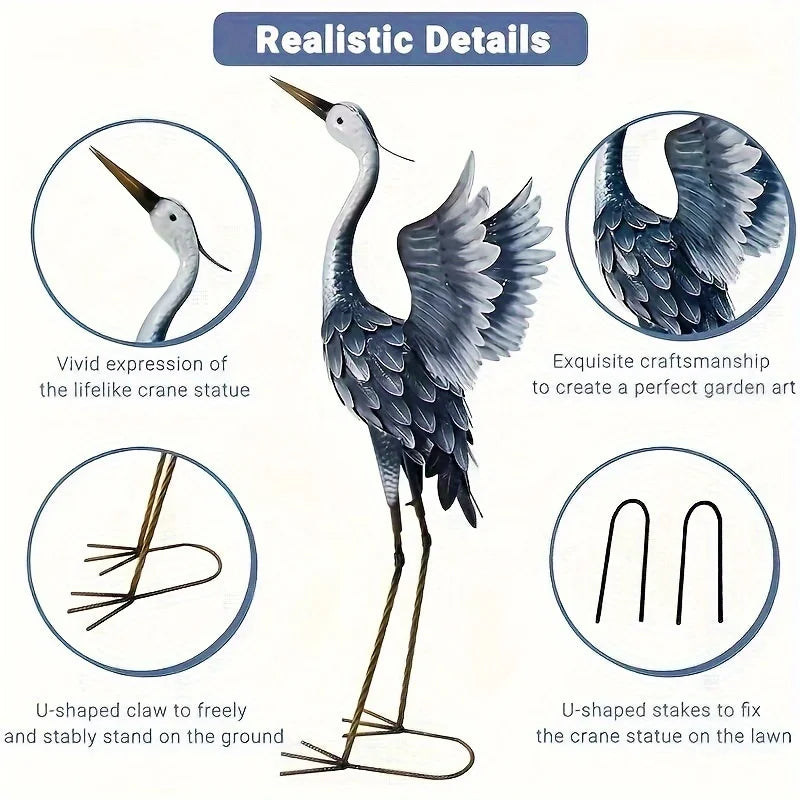 Blue Heron Metal Statue, Elegant Outdoor Garden Sculpture, Perfect for Yard, Lawn, Garden, Backyard, and Patio Decoration