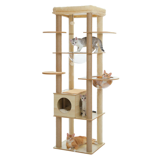 Multi Level Cat Tree with Sisal Scratching Posts Large Top Perch Cat Condo Indoor Wooden Cat Tower Cat Scratcher Cat Toys