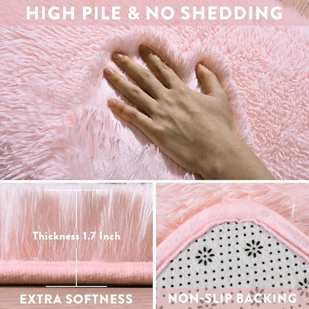 Large Shag Rugs 6 X 9 Pink Area Rug for Girls Kids Living Room Bedroom Soft Fluffy Fuzzy Plush Carpet Anti Skid Shaggy Rug