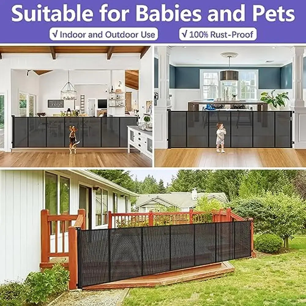 Tall Retractable Dog Gate 155 Inch Extra Wide Baby Pet Gate Reinforced Design Space Saving Easy One Handed Operation