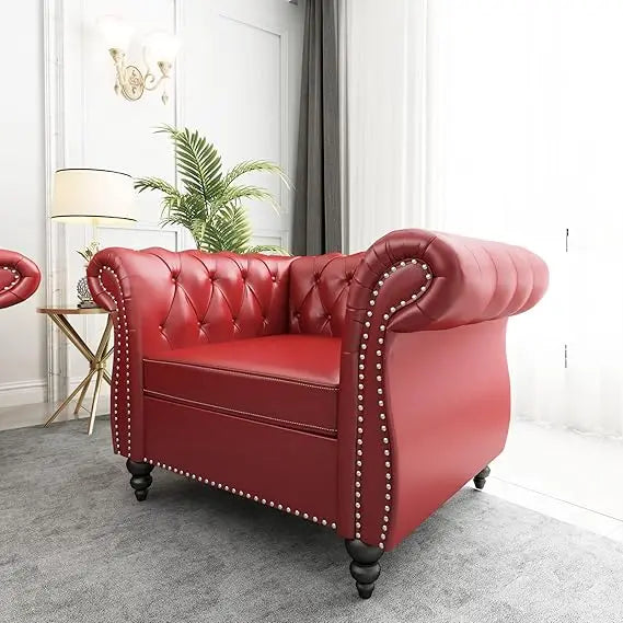 Accent Chair, Chesterfield Chair Modern Velvet Upholstered Chairs with Tufted Back for Living Room Furniture (White)
