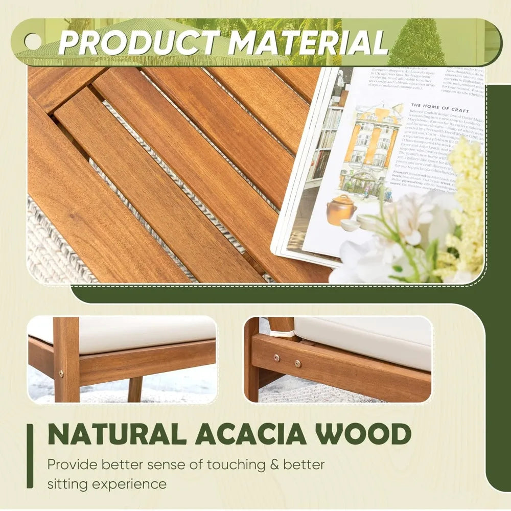 Patio Furniture Outdoor Acacia Wood Conversation Sofa Set with Table and Cushions for Deck and Balcony