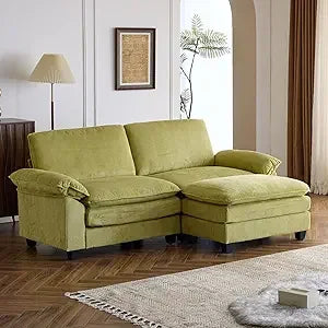 Modular Deep Seat Sectional Sofa with Ottoman Corduroy Sleeper Sofa Comfy Upholstered Furniture for Living Room