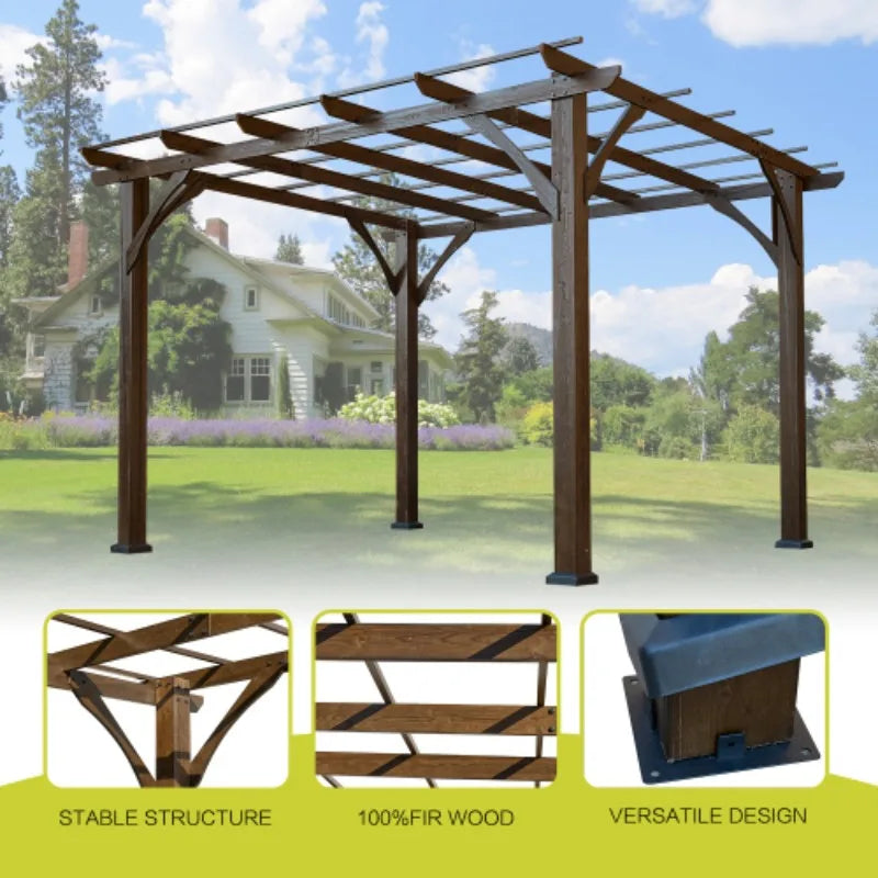12 Foot X 10 Foot Outdoor Pergola Wood Grape Gazebo For Climbing Plant Support Garden Patio Backyard Deck Brown