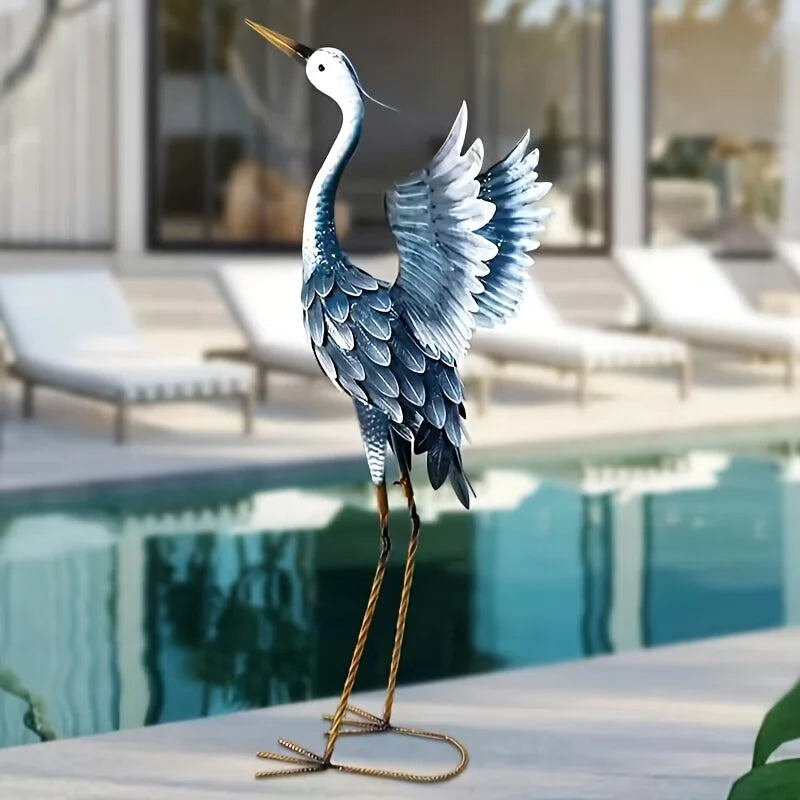 Blue Heron Metal Statue, Elegant Outdoor Garden Sculpture, Perfect for Yard, Lawn, Garden, Backyard, and Patio Decoration