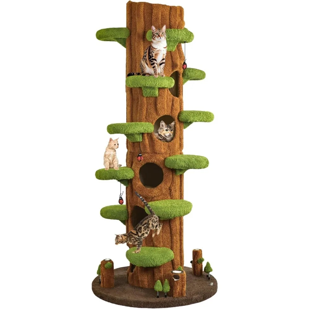 90.5 Inch Luxury Cat Tree with Scratching Pad Solid Wood Cat Tower for Indoor Cats Large Climber Tower Tall Kitty Furniture Mul