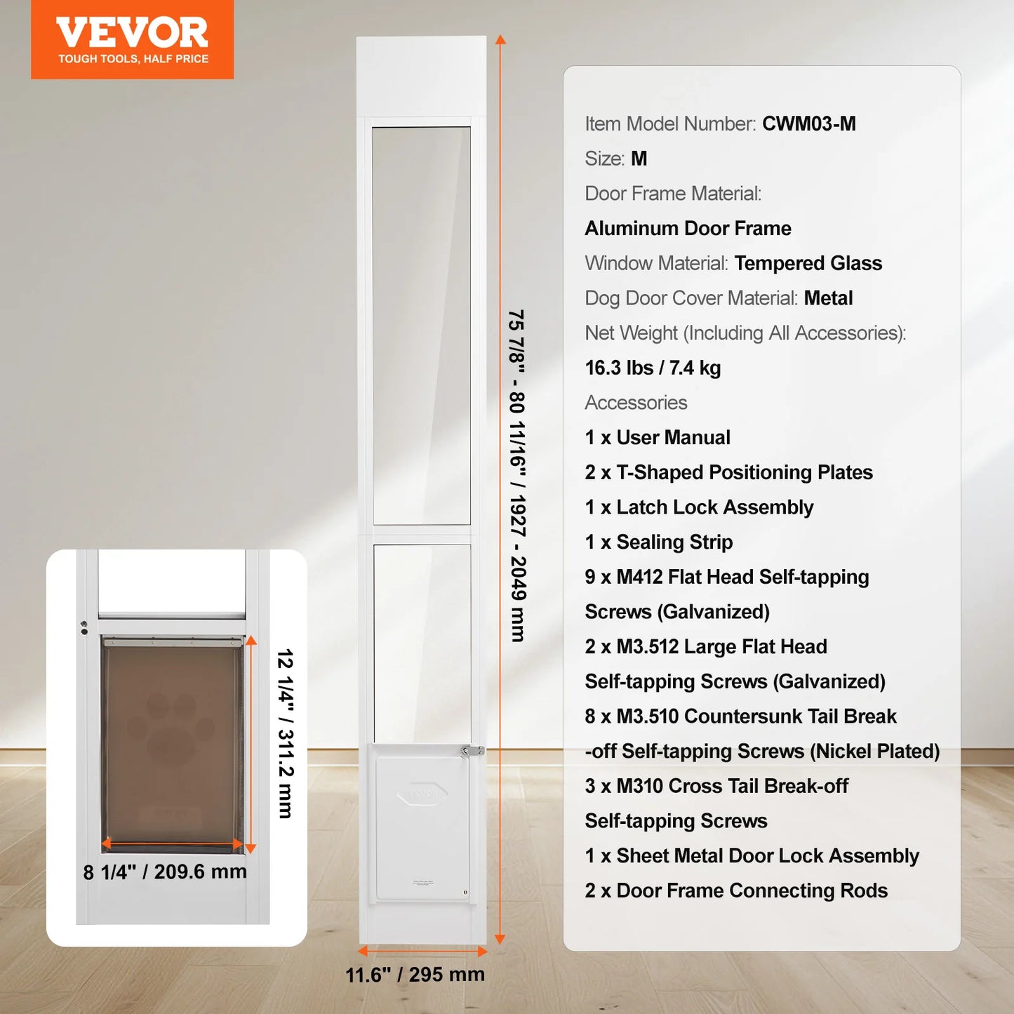 SucceBuy Adjustable Height Dog Door For Sliding Glass Doors