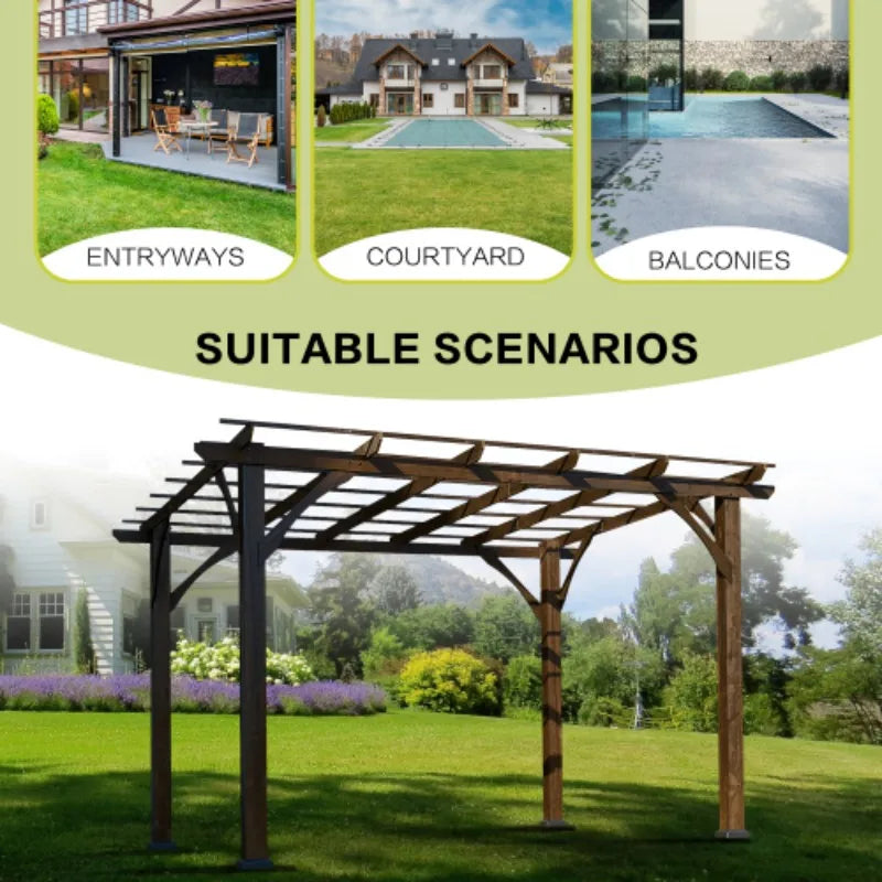12 Foot X 10 Foot Outdoor Pergola Wood Grape Gazebo For Climbing Plant Support Garden Patio Backyard Deck Brown
